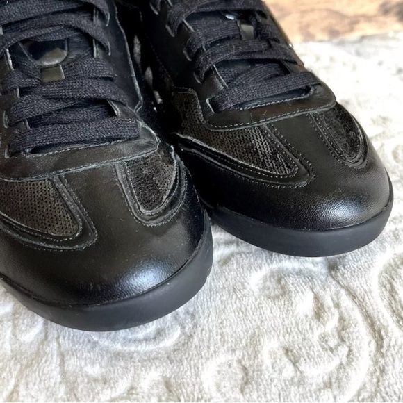 Michael Kors Lace Up Sneakers Sz 6.5M Women Black Sequin Leather Trim Fashion EC - Picture 13 of 13